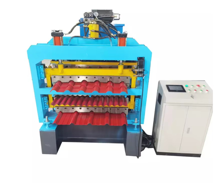 Macchinari per materiali da costruzione personalizzati Roof Panel Roll Forming Machine con potenza di taglio di 5,5 kW e taglio idraulico