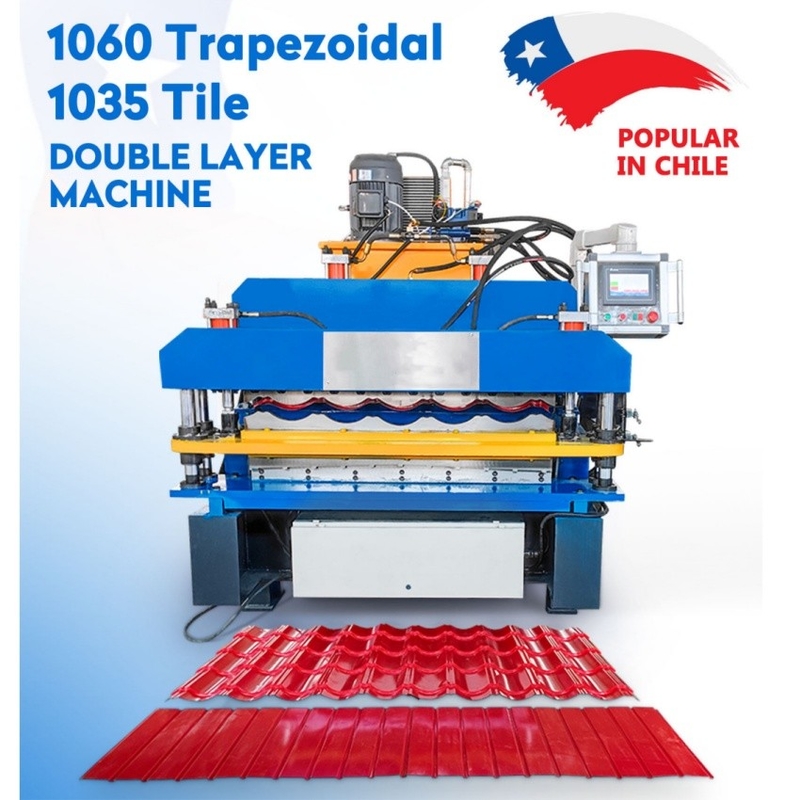 Fabbrica diretta di acciaio galvanizzato PV4-Ondulado doppio strato metallo tetto Ibr Box Profile tetto lamiera piastrelle fredde fabbricazione rotolo macchina di formazione per il Cile